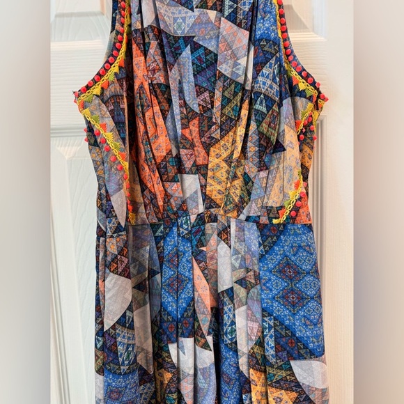 K1. Ranna Gill Condesa Maxi Dress Patchwork Blue Studded Summer Vacation Resort - Picture 5 of 10
